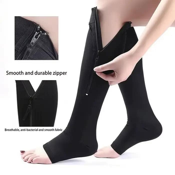 Chaussettes de Compression fermeture éclair mode femmes hommes soulagement de la douleur genou haute fermeture éclair jambe soutien genou Sox bout ouvert couleur unie chaussettes YSZ02