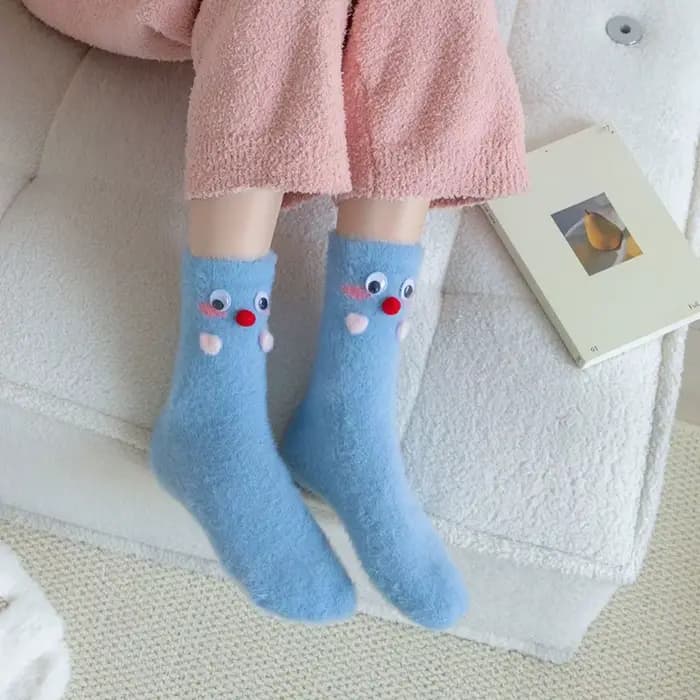Chaussettes en fourrure de vison à yeux de dessin animé