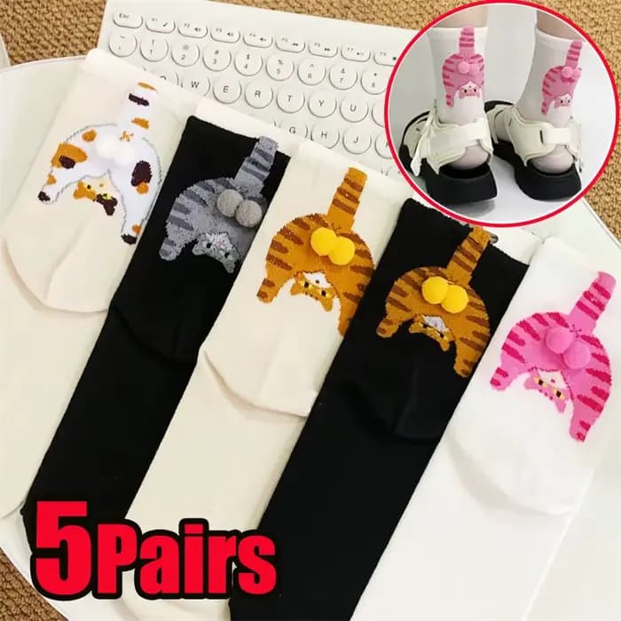Chaussettes drôles femmes hiver mignon 3D chat fesses mi-tube