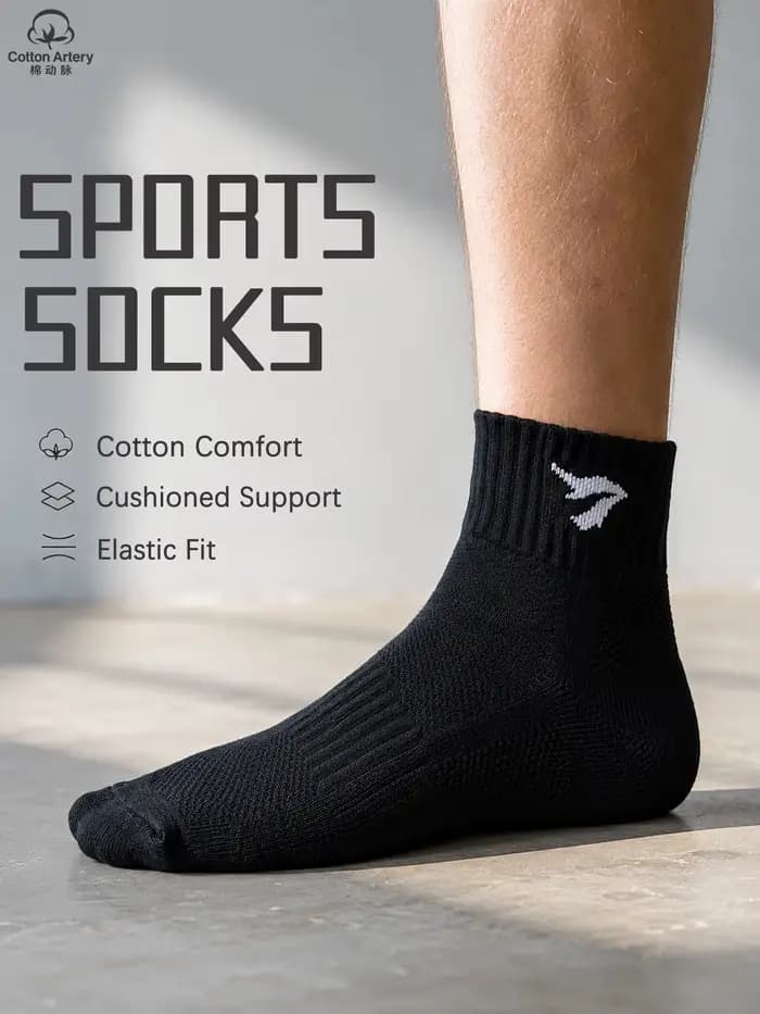 1/3/6 paires de chaussettes noires mi-mollet pour hommes, respirantes, en coton, rembourrées, pour le sport, la course, antidérapantes, évacuant l'humidité, cadeau