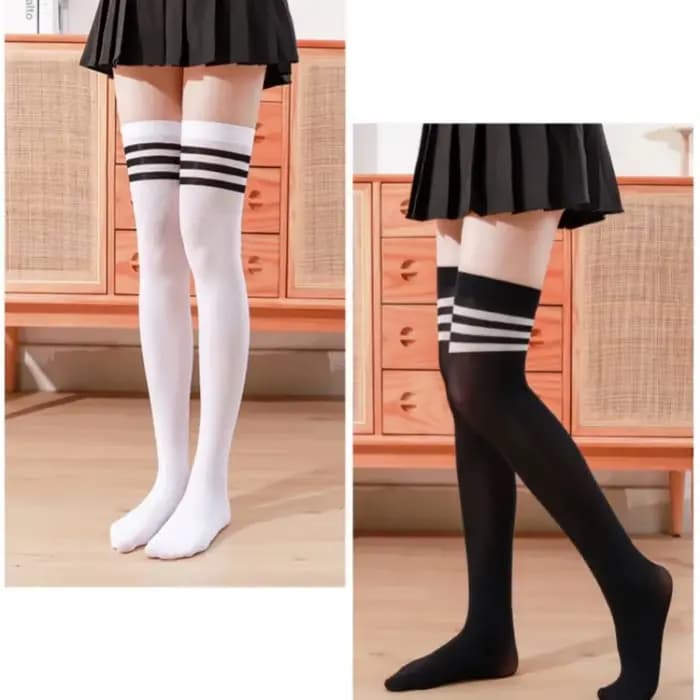 Garder au chaud femmes sur les chaussettes au genou cuisse haute chaussette fille noir blanc