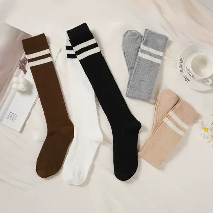 Femmes rayé coton longues chaussettes japonais JK noir blanc genou haut bas Long Tube jambe couleur unie filles
