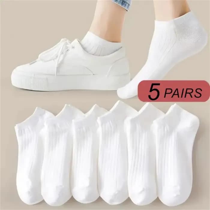 5 paires/pack chaussettes femmes 100% coton Invisible absorbant la sueur filles Tube bas bateau