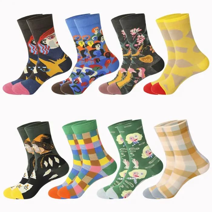 Chaussettes drôles pour hommes femmes amusant confortable fou nouveauté mode respirant peinture à l'huile