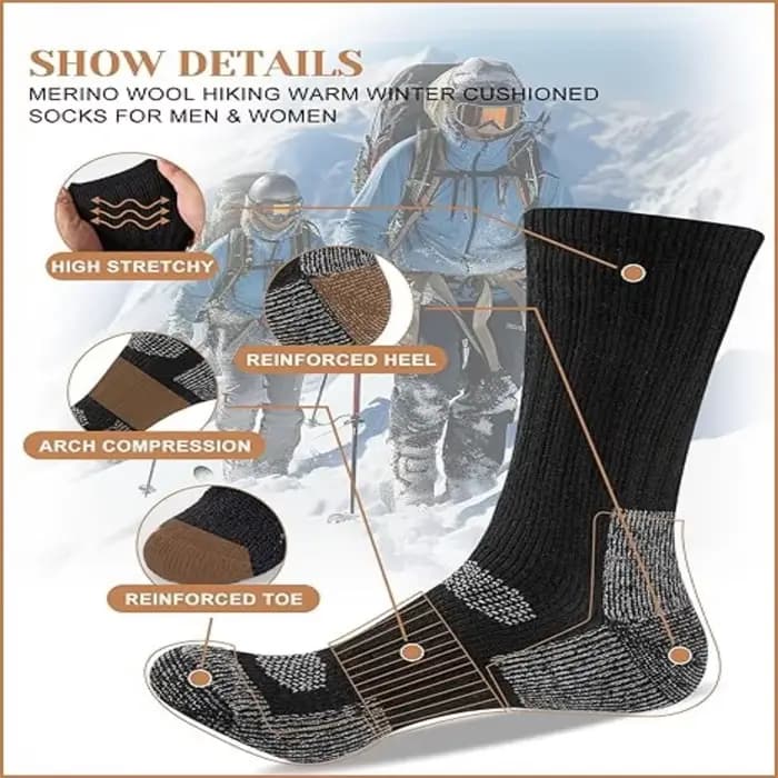 Chaussettes thermiques en laine mérinos, adaptées aux hommes et aux femmes, 3 paires de chaussettes d'hiver entièrement rembourrées, idéales pour la randonnée et le travail par temps froid