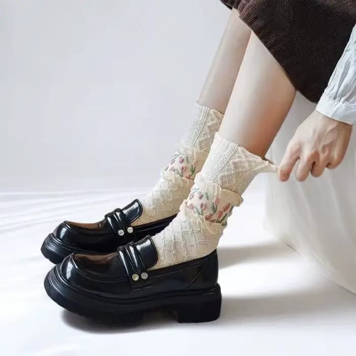 4 paires de chaussettes florales ensemble femmes mignon fleur géométrique 3D texturé cheville Cottagecore