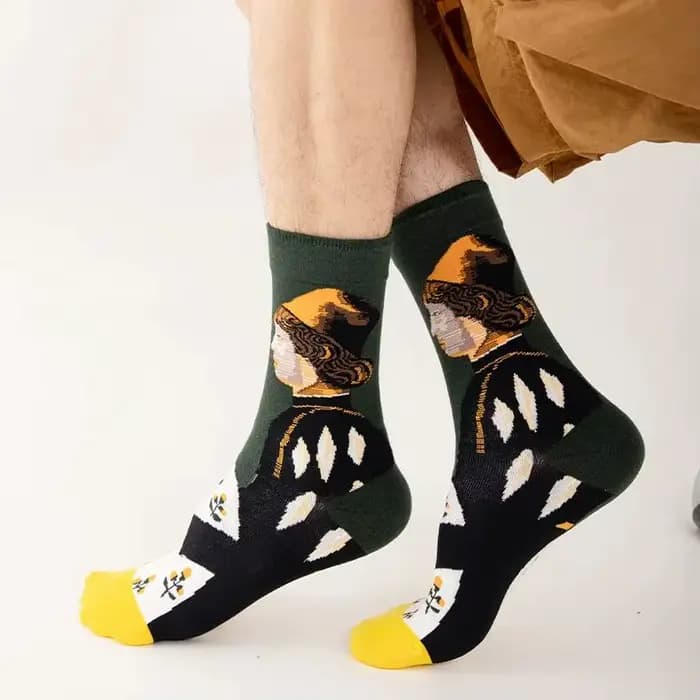 Unisexe peinture Style Harajuku coloré hommes chaussettes femmes 100 coton plein Art doux hommes Harajuku Van Gogh drôle hiver chaud chaussette