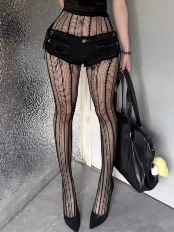 Collants résille noirs gothiques punk pour femmes