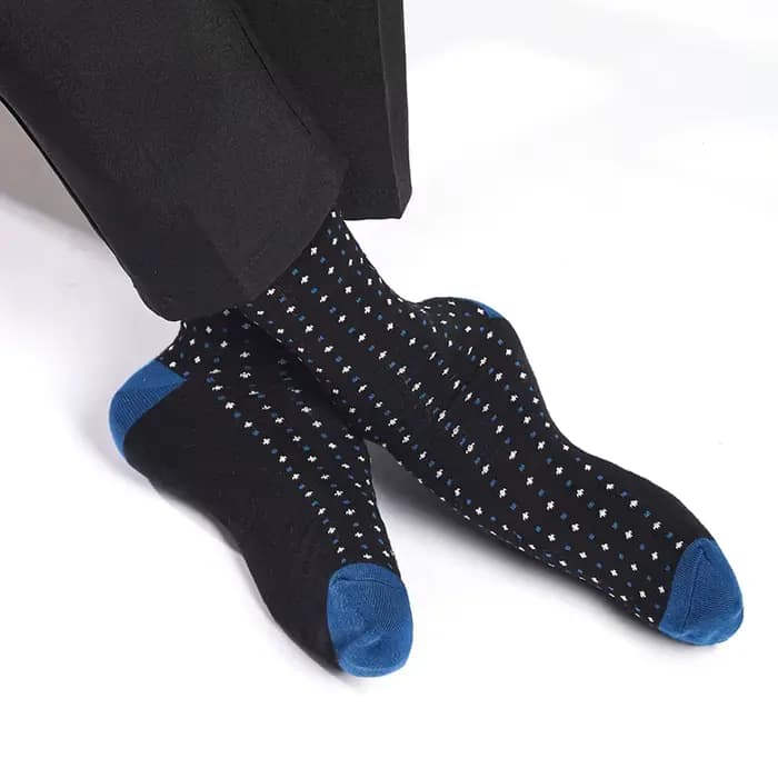 Chaussettes longues décontractées en coton pour hommes, motif de points bleus, affaires provoqué, marque douce, design de mode, grande taille, haute qualité, 6 paires