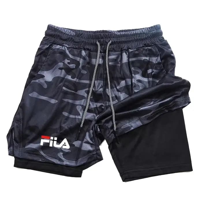 Shorts de sport multifonctionnels 2-en-1 double couche pour hommes