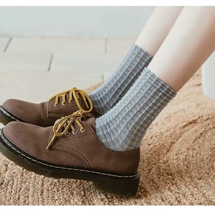 Chaussettes pour femmes automne à carreaux rétro Vintage coton
