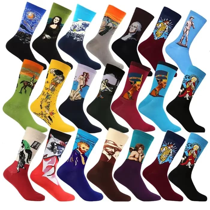 1 paire hommes coton rétro abstrait peinture à l'huile Art chaussettes Shout moderne Van Gogh nuit étoilée bonne