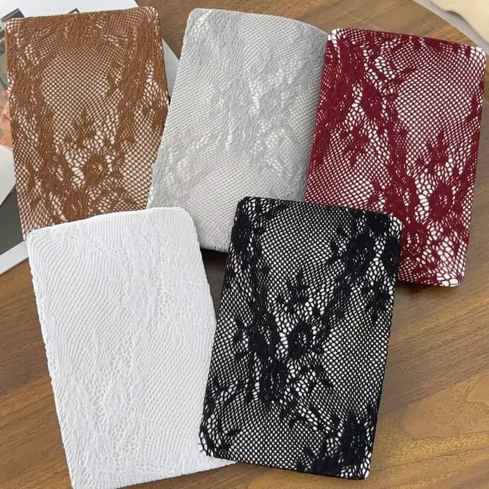 Harajuku noir blanc marron évidé dentelle maille collants Floral rotin bas bas Sexy femmes
