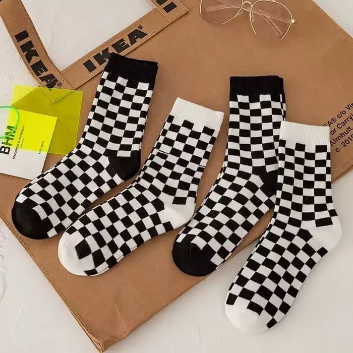 2 paires de chaussettes à motifs en damier pour femmes, Design à la mode, douces, confortables, absorbant la sueur, respirantes, décontractées pour Couple