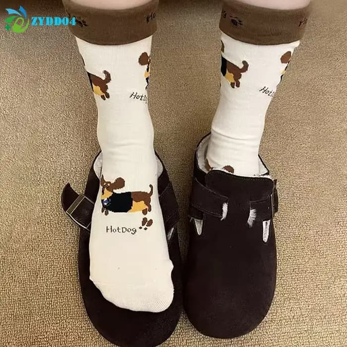 ● 1 paire de chaussettes en coton amusantes à motif de chien teckel, chaussettes imprimées de dessins animés de chien saucisse, chaussettes mignonnes pour couple