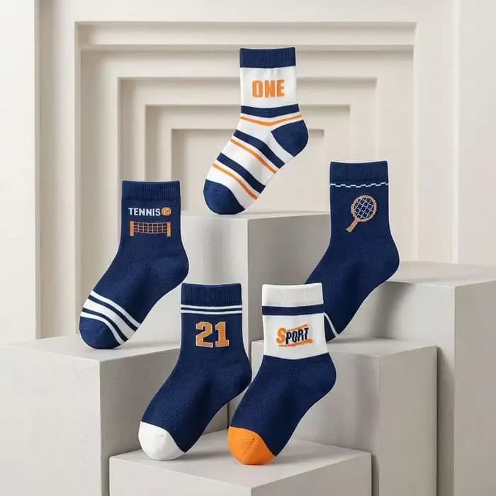 5 paires de chaussettes mi-mollet pour enfants garçons – style sport tennis