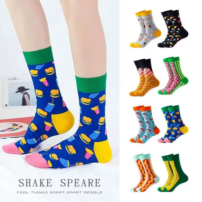 Chaussettes drôles hommes femmes décontracté dessin animé bière Hamburger oeuf saucisse crème glacée avocat coeur Sokken unisexe nouveauté Skateboard Meias