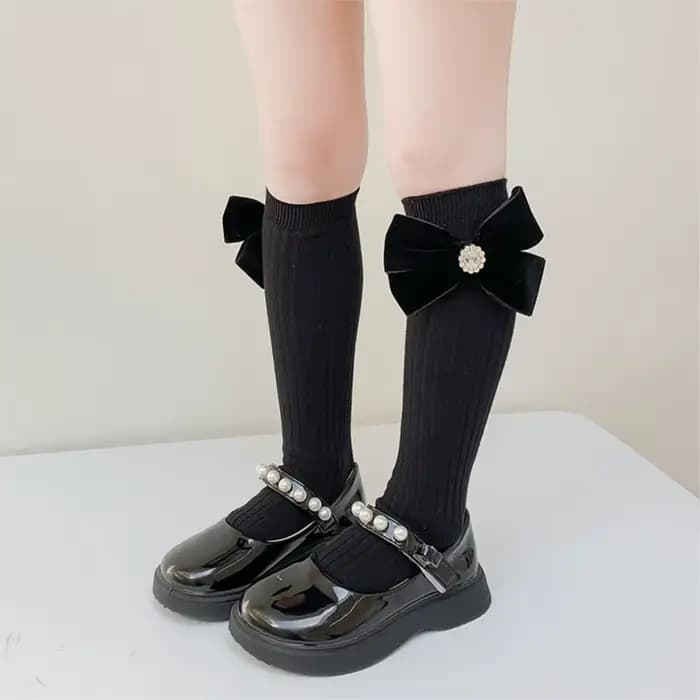 Filles chaussettes perle grand nœud papillon doux princesse mollet chaussette enfants bébé genou haut bas coton peigné sokken enfant en bas âge infantile