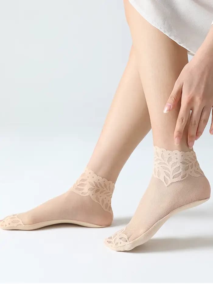 Chaussettes pour femmes printemps et automne bas en soie fine semelle en coton été maille respirante mi Tube