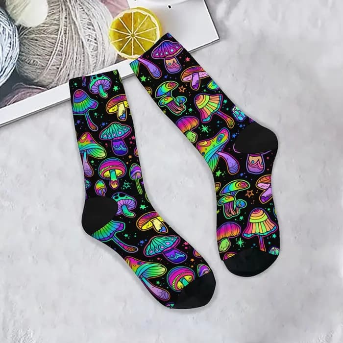 Chaussettes champignon arc-en-ciel rétro mode hommes