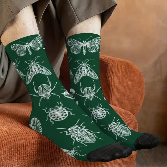 Chaussettes fantaisie rétro à motif insecte naturel pour hommes