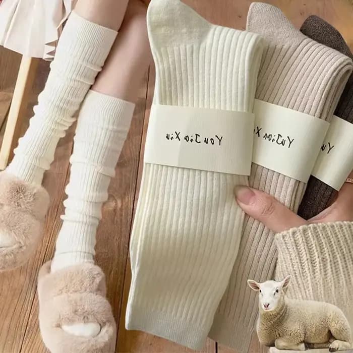Chaussettes longues en laine douce pour femmes, automne hiver, cachemire, bas tricoté solide, slim, décontracté, hautes, moelleuses, chaudes et épaisses pour filles