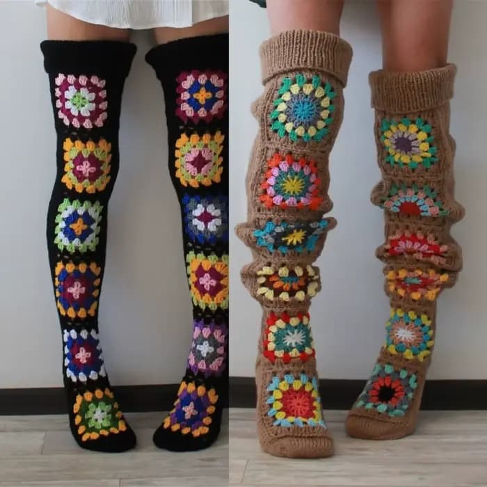 Chaussettes hautes au Crochet Vintage pour femmes