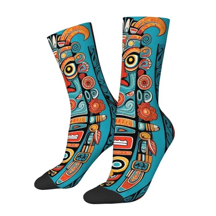 Chaussettes imprimées de dessin animé Totem indien nord-américain