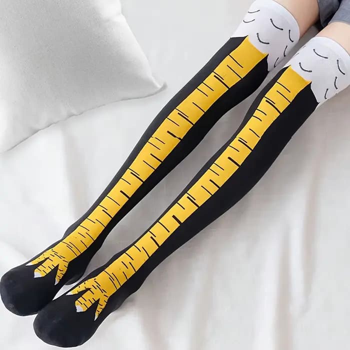 Femmes à la mode genou chaussettes hautes dessin animé drôle poulet griffe motif Fitness sport décontracté jambe mince