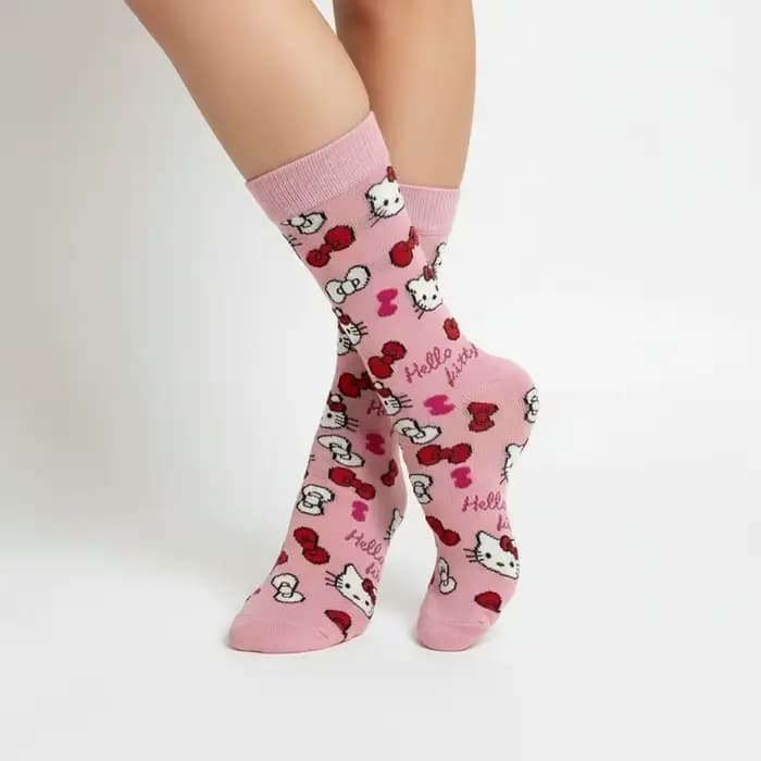4 paires de chaussettes longues pour femmes, Hello Kitty, mode Anime, colorées, amusantes, décontractées, mignonnes, dessin animé créatif, pour hommes, taille 35-44