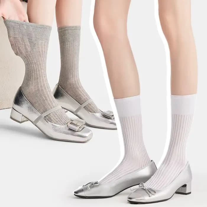 Kave 2026 Nouvelles chaussettes fines blanches mi-mollet pour femme