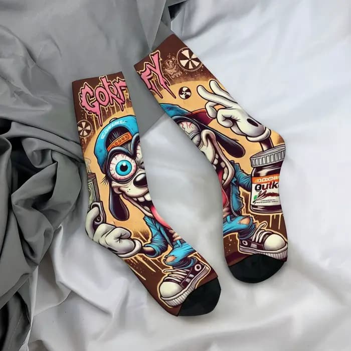 Chaussettes mi-mollet à imprimé chien de dessin animé amusant