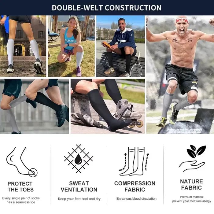 WEFITON 1 paire de chaussettes de compression pour femmes et hommes 20-30 mmHg-chaussettes de soutien de