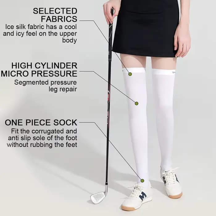 GOBYGO Chaussettes hautes en soie glacée anti-UV respirantes antidérapantes pour le golf et le sport, effet rafraîchissant élastique, coupe amincissante