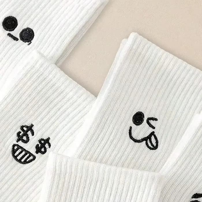 5/10/20 paires hommes blanc dessin animé chaussettes à la mode polyvalent Expression