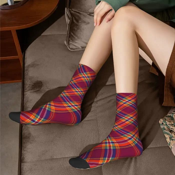 Personnalisé écossais rayures motif Tartan hommes femmes équipage chaussettes unisexe mignon Royal printemps été