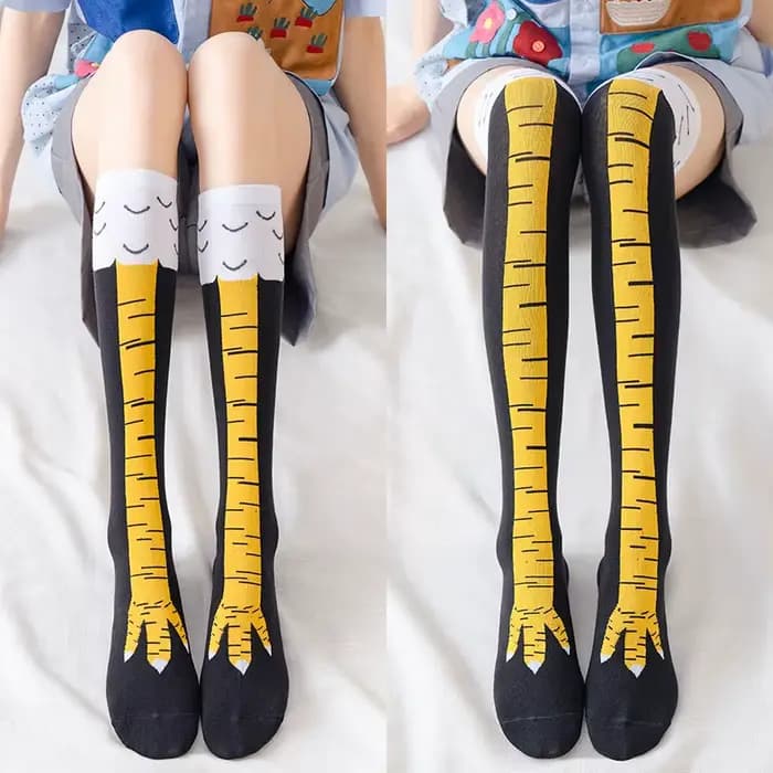 Chaussettes pour femmes originales à motif pattes de poulet et d'autruche