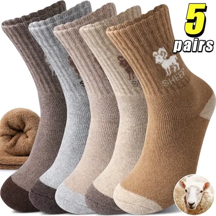 5 paires de chaussettes épaisses en laine à motif de mouton pour hommes