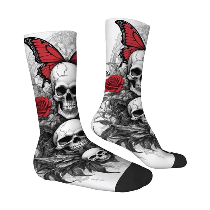 Chaussettes pour hommes avec illustration de crâne gothique sombre, chaussettes de sport amusantes, élastiques, respirantes, antidérapantes, décontractées, cadeaux de fête