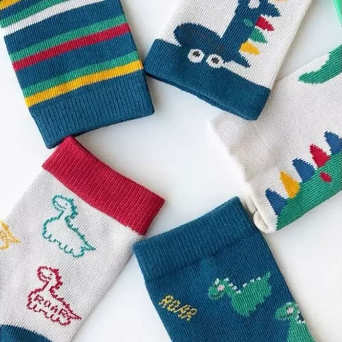 5 paires automne hiver nouveau Style chaussettes pour enfants mi-haut longue dinosaure dessin animé conception garçons