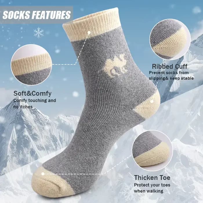5 paires de chaussettes en laine épaisse pour hommes, chaussettes de sport thermiques à mi-tube, de haute qualité, en éponge de neige, en cachemire