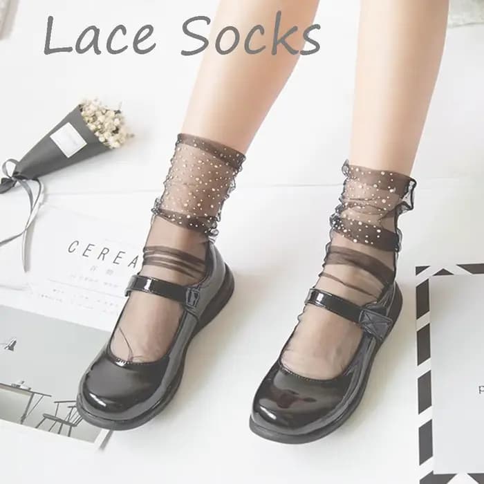 Chaussettes élastiques en dentelle pour femmes, chaussettes en maille à paillettes de cristal, chaussettes courtes transparentes