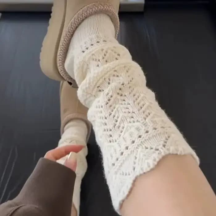 1 Paire de Chaussettes Hautes en Laine Tricotées Creuses pour Femme