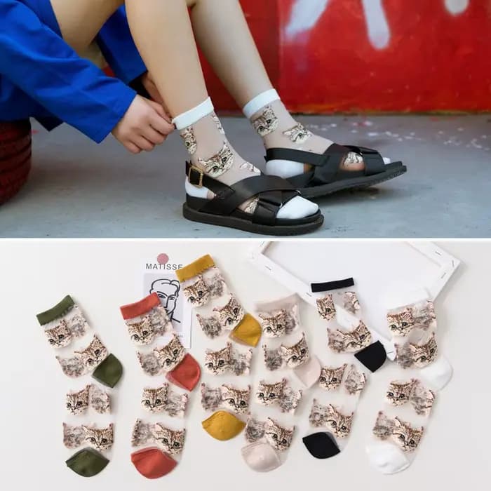 Chaussettes chat mignonnes transparentes pour femmes