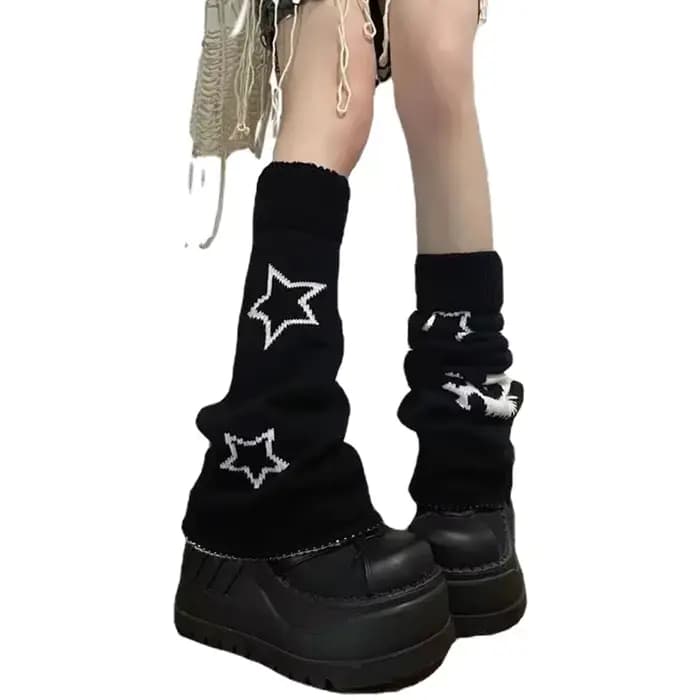 Punk Women Leg Socks Gothic Skull Star Halloween Accessories Leg Warmers Knitted Socks Y2K Hot Girl Women JK Thigh High Socks