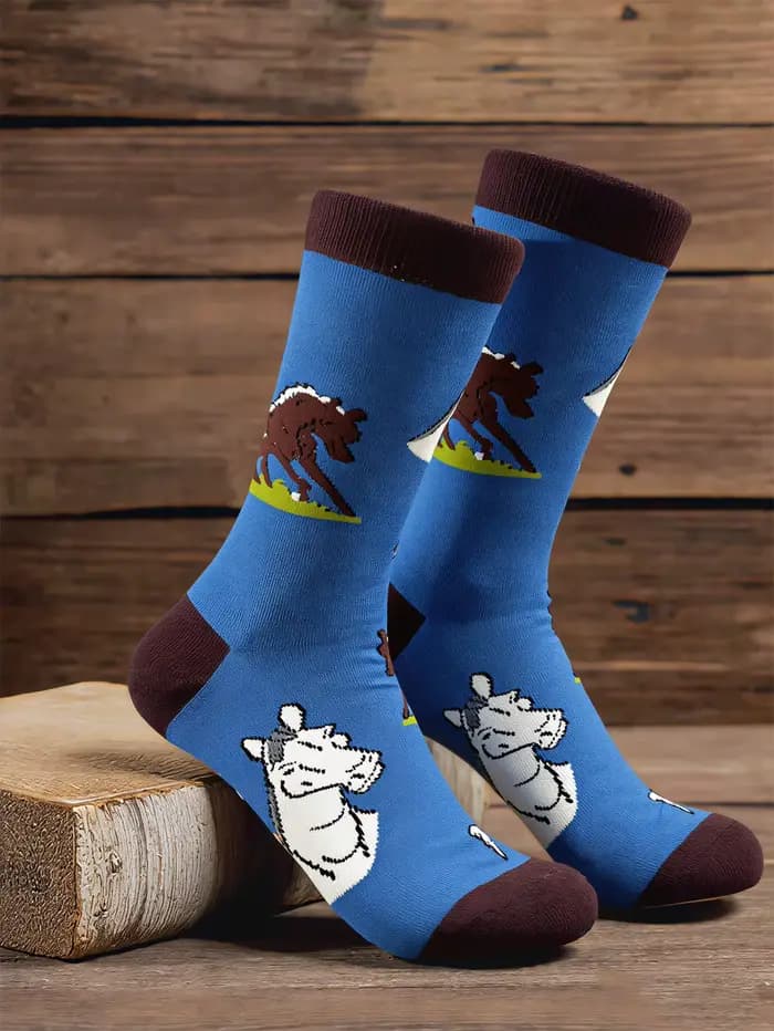 1 paire de chaussettes rétro en coton imprimées cheval pour homme