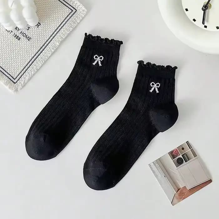 5 paires de chaussettes courtes Lolita en dentelle rose avec nœud pour femmes et filles