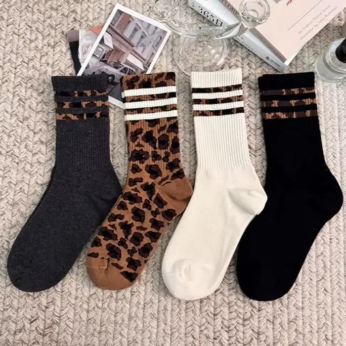 4 paires de chaussettes léopard en coton pour femmes