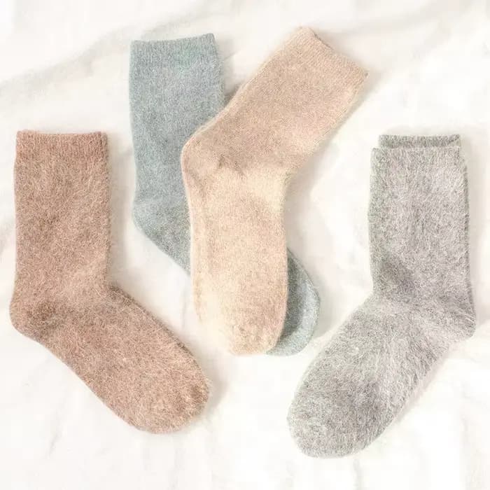 Couleur Pure chaussettes d'hiver chaudes Angora lapin cheveux femme épaississement laine chaussettes coton chaussettes lapin laine chaussettes hiver Calcetines