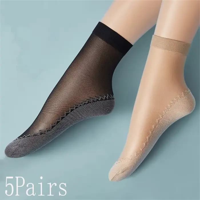 5 paires/lot femmes printemps été chaussettes souples chaussettes en soie fine antidérapant bas épissure mode Transparent dames respirant chaussette